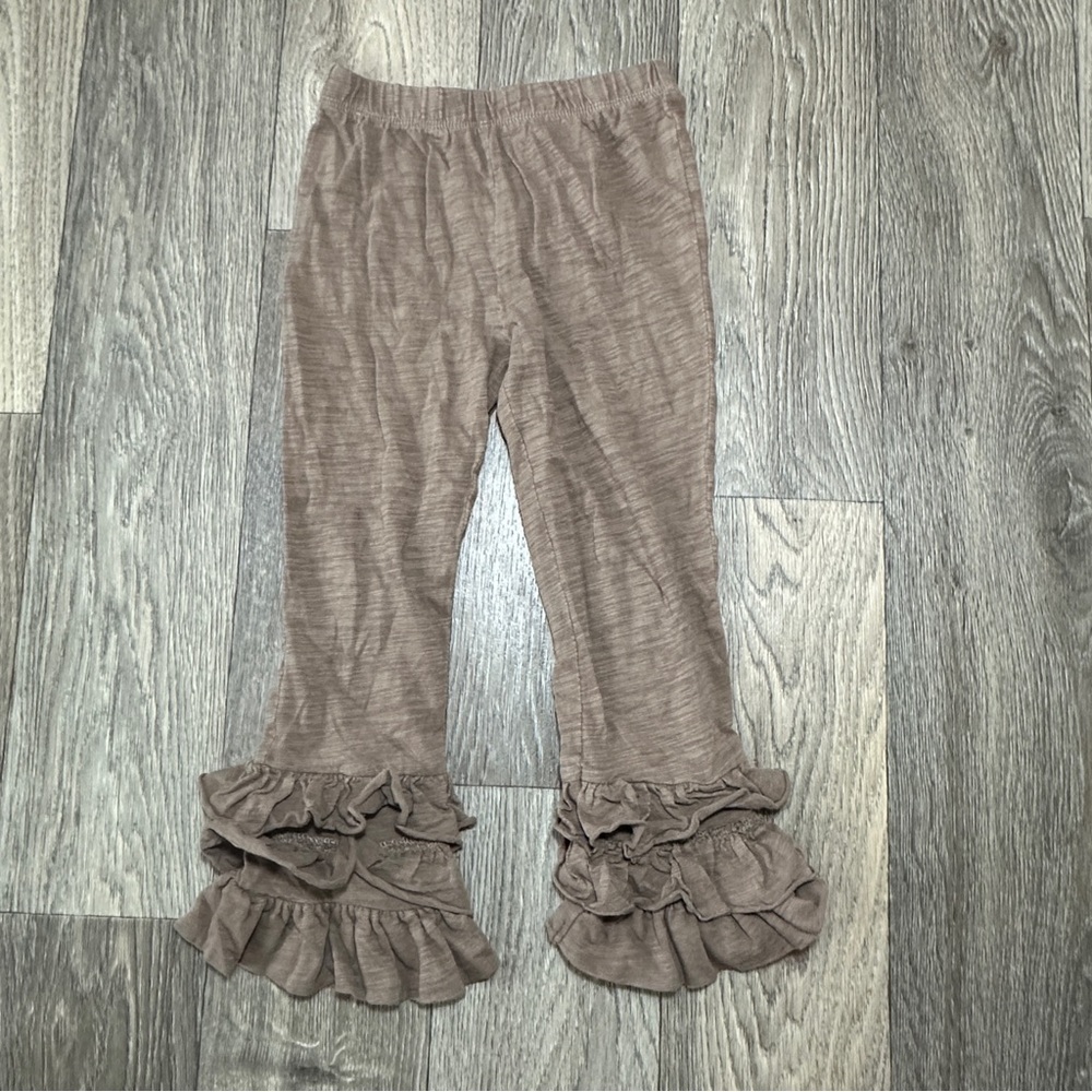 Lele for kids Brown Knit Ruffle Hem Leggings